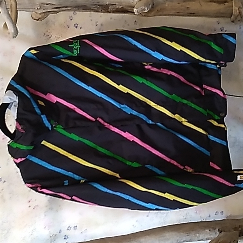 Bonfire Chroma women's snowboarding jacket black w/ rainbow stripes in medium